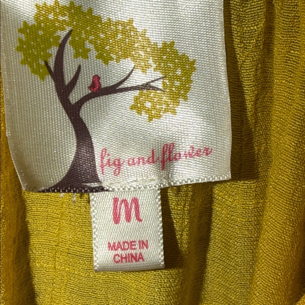 Anthropologie Fig & Flower Yellow Embroidered Floral Long Sleeve Top Size Medium - Picture 6 of 7